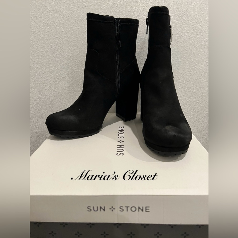 Sun+Stone Womens Veraa Microsuede Buckle Ankle Boots Size:US6.5 Color: Black